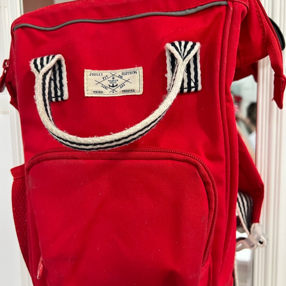 Joules Scarlet Backpack with Striped Handles